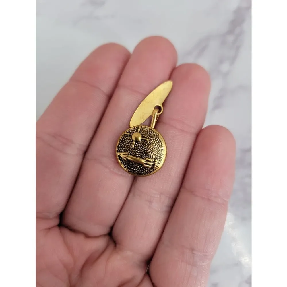 Vintage Space Age Rocket Ship Gold-Tone Round Cufflinks 60s
